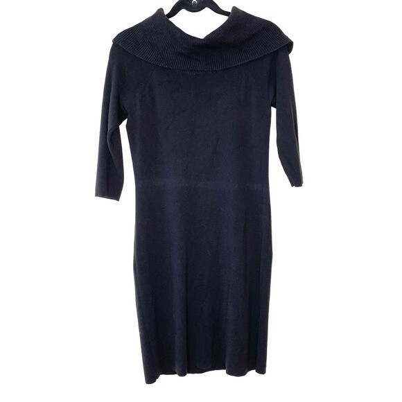 Ann Taylor Sweater Dress Extra Fine Merino Wool Blend Cowl Neck Black Medium - Picture 1 of 6